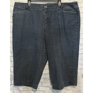Intro Casual Elegance Capris Womens 24W Blue Denim Crop Stretch Pockets Button